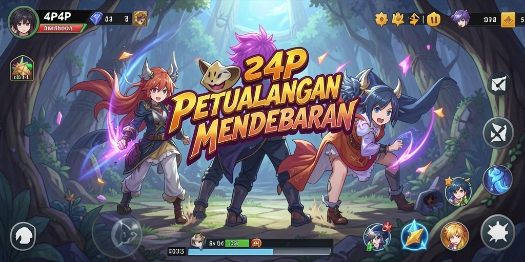 Screenshot gameplay 4P4P menampilkan karakter Anime yang berwarna-warni dan aksi seru.