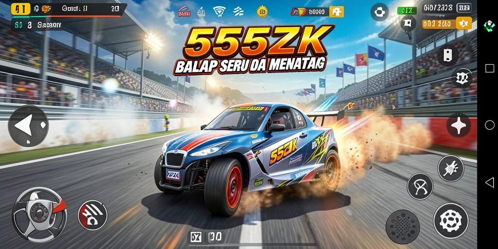 Tampilan menarik dari gameplay balap 555ZK dengan lintasan menantang.