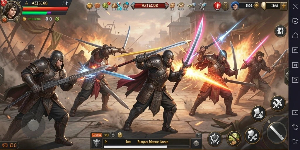 Tangkapan layar AZTEC88 menampilkan pertempuran strategis yang intens.