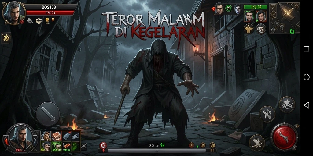 Tampilan gameplay menegangkan di dalam dunia BOS138 yang kelam.