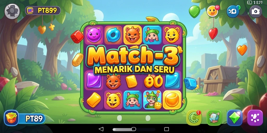 Gameplay PT89 menampilkan kombinasi objek Match-3 yang menarik.